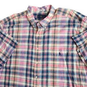 Polo Ralph Lauren Indian Madras Plaid Shirt Men's 4XLT Tall Blue Pink Pony